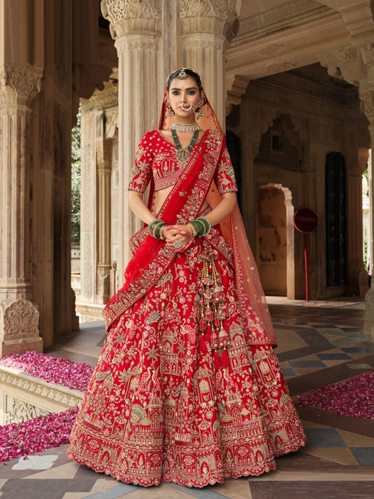 Chic Red Heavy Silk Bridal Lehenga Set