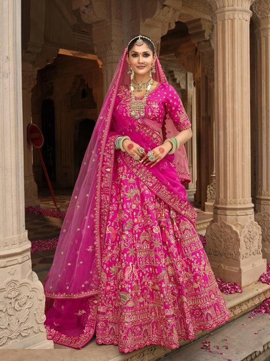 Elegant Pink Heavy Silk Bridal Lehenga Set