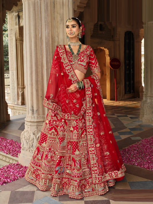 Timeless Red Heavy Silk Bridal Lehenga Set