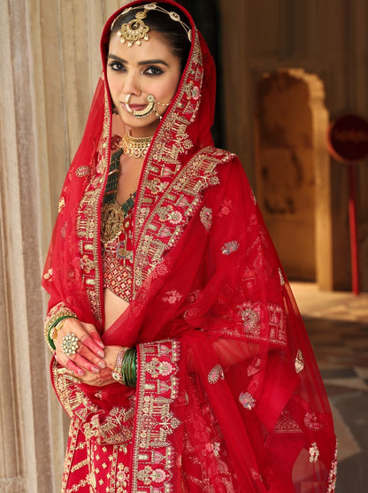 Timeless Red Heavy Silk Bridal Lehenga Set