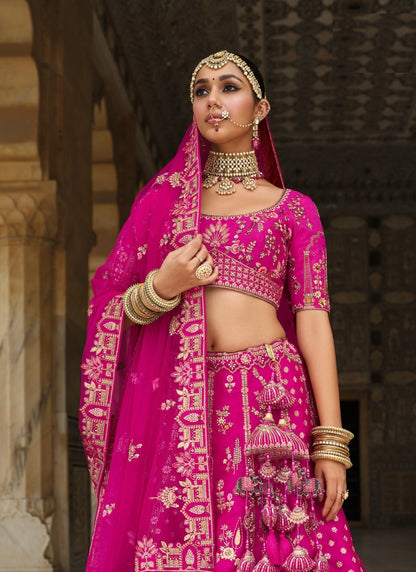 Sophisticated Pink Heavy Silk Bridal Lehenga Set