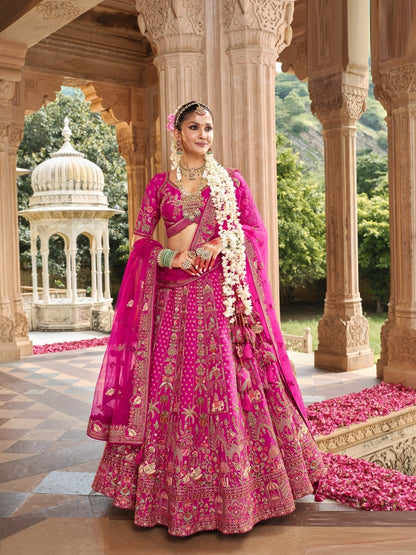 Luxurious Pink Heavy Silk Bridal Lehenga Set