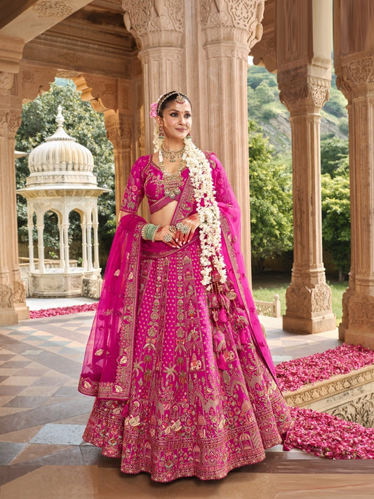 Luxurious Pink Heavy Silk Bridal Lehenga Set