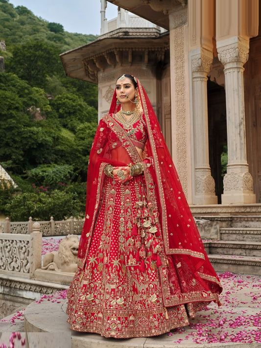 Refined Maroon Heavy Silk Bridal Lehenga Set