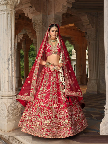 Refined Maroon Heavy Silk Bridal Lehenga Set