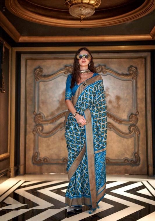 Tailored Blue Silk Vibrant Saree