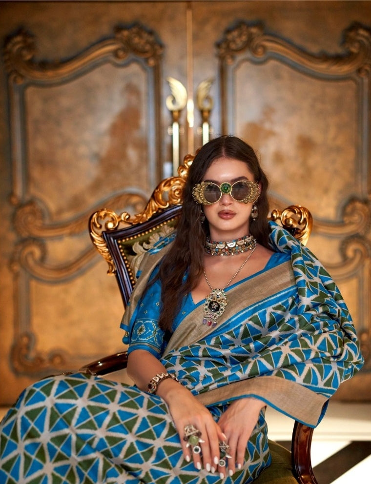 Tailored Blue Silk Vibrant Saree