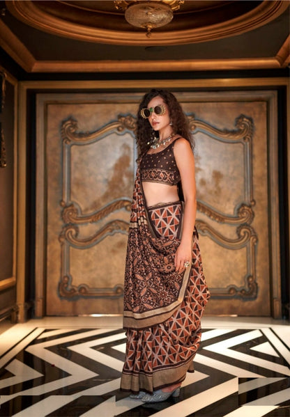 Polished Brown Silk Vibrant Saree