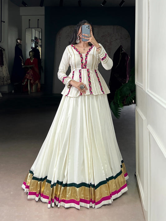 Flawless White Rayon Festive Wear Lehenga Set