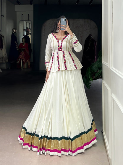 Flawless White Rayon Festive Wear Lehenga Set