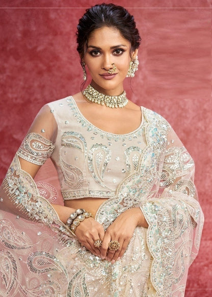 Iconic Off White Net Boutique Style Saree