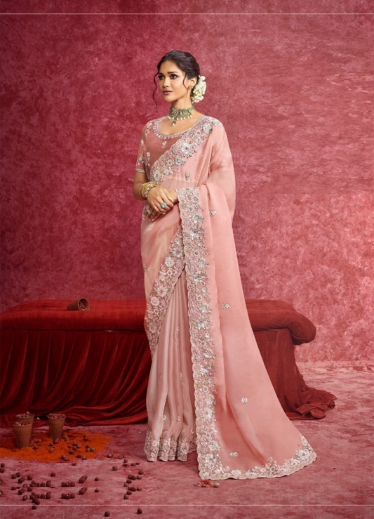 Sumptuous Peach Casio Silk Boutique Style Saree