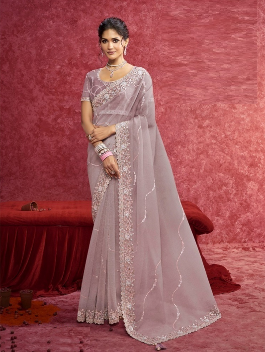 Couture Violet Banarasi Silk Boutique Style Saree