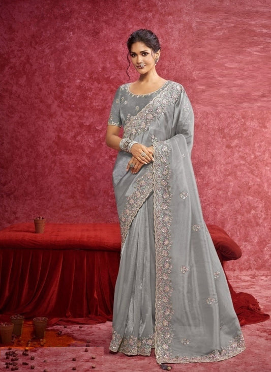Tailored To Perfection Grey Silk Boutique Style Saree