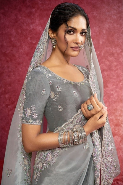 Tailored To Perfection Grey Silk Boutique Style Saree