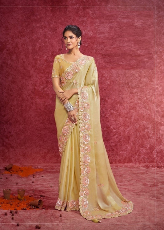 Avant Garde Yellow Galaxy Silk Boutique Style Saree