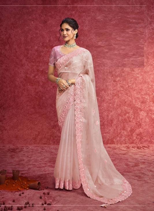 Amazing Light Pink Pure Weave Silk Boutique Style Saree