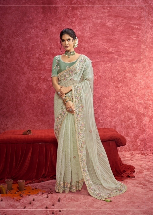 Beautiful Sea Green Pure Weave Silk Boutique Style Saree
