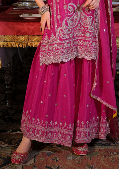 Understated Pink Heavy Chinon Pant Bottom Suit Set
