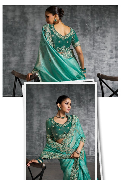 Enchanting Rama Green Tissue Tissue Saree