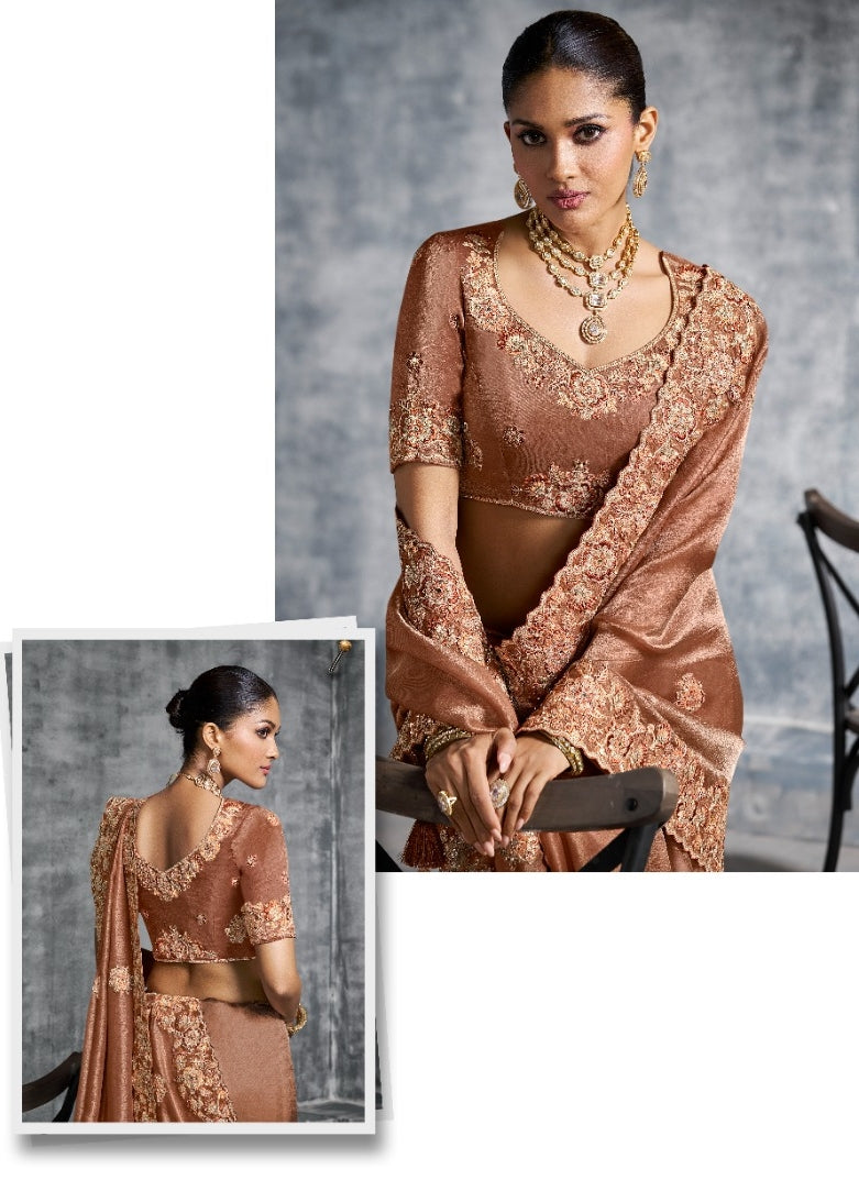 Effortless Rust Tissue Tissue Saree