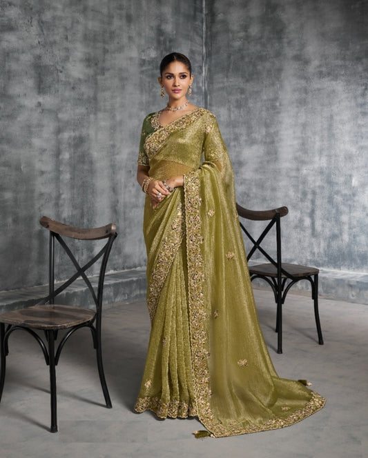 Sublime Mehendi Green Tissue Tissue Saree