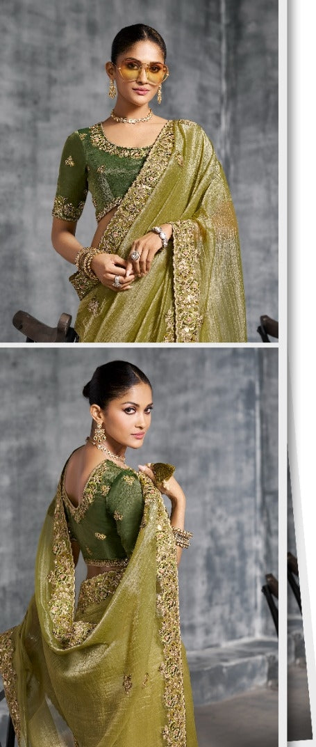Sublime Mehendi Green Tissue Tissue Saree