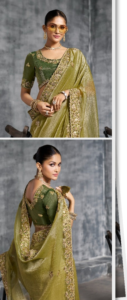 Sublime Mehendi Green Tissue Tissue Saree