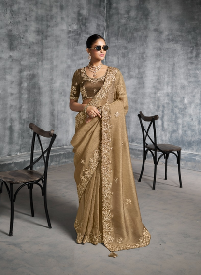 Iconic Brown Tissue Tissue Saree