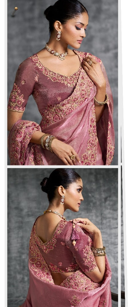 Sumptuous Pink Tissue Tissue Saree