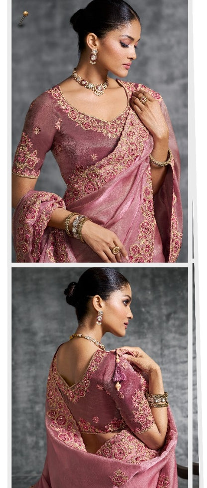 Sumptuous Pink Tissue Tissue Saree