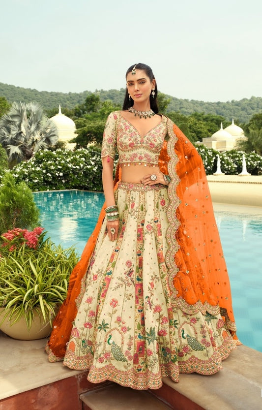 Lovely Off White Silk With Embroidery Work Bridal Lehenga