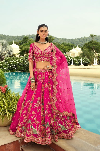 Spectacular Pink Silk With Embroidery Work Bridal Lehenga