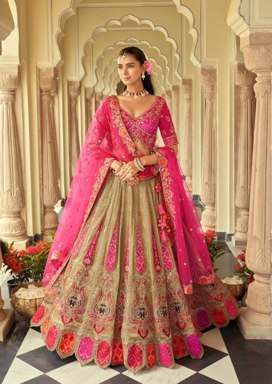 Charming Pink Silk With Embroidery Work Bridal Lehenga