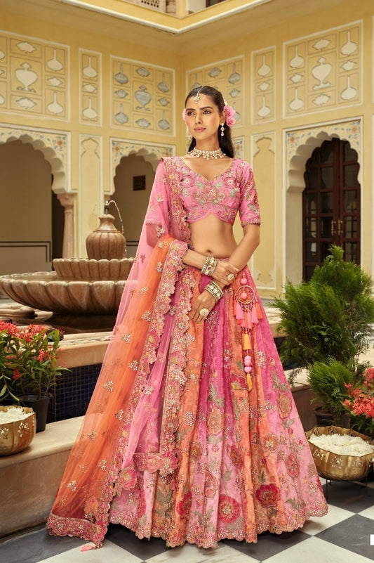 Elegant Light Pink Silk With Embroidery Work Bridal Lehenga