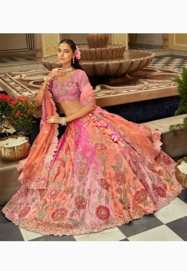 Elegant Light Pink Silk With Embroidery Work Bridal Lehenga