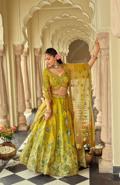 Timeless Yellow Silk With Embroidery Work Bridal Lehenga