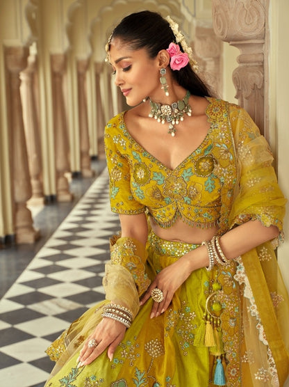 Timeless Yellow Silk With Embroidery Work Bridal Lehenga