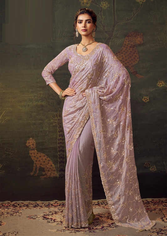 Avant-Garde Lilac Tissue Tissue Saree