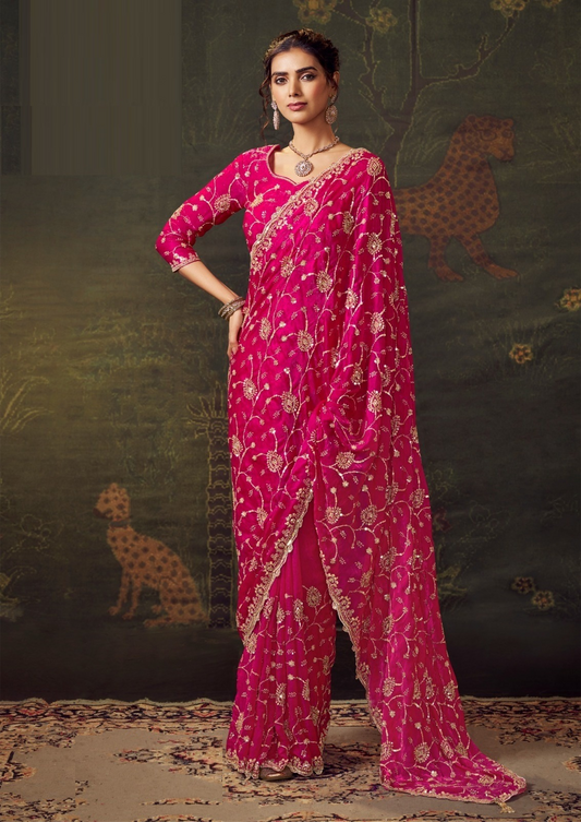 Amazing Pink Tissue Tissue Saree