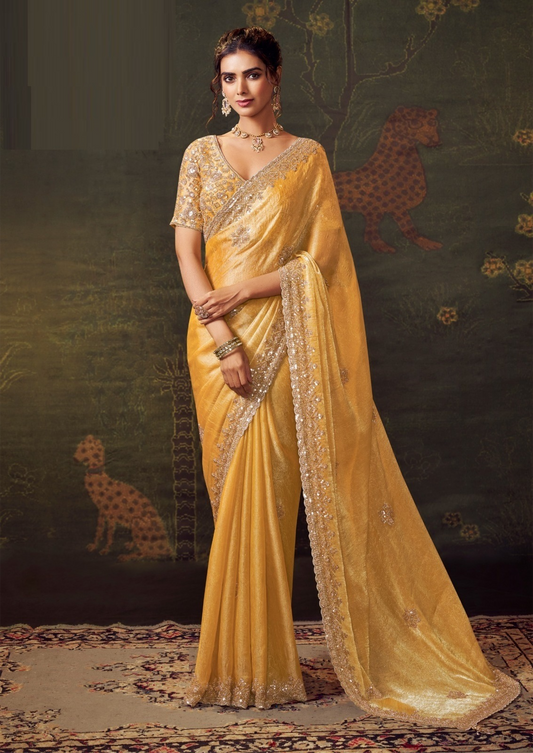 Fantastic Orange Tissue Tissue Saree