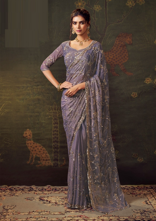 Stunnig Violet Tissue Tissue Saree
