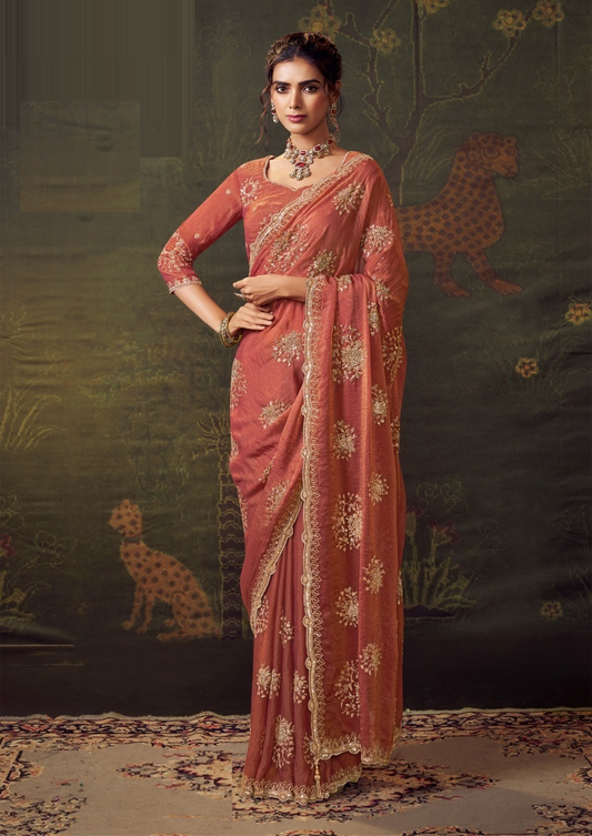 Lovely Pink Tissue Tissue Saree