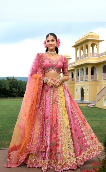 Trendy Light Pink Silk With Embroidery Work Bridal Lehenga
