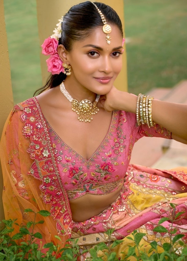 Trendy Light Pink Silk With Embroidery Work Bridal Lehenga