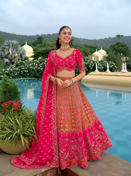 Flawless Pink Silk With Embroidery Work Bridal Lehenga