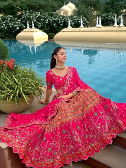 Flawless Pink Silk With Embroidery Work Bridal Lehenga
