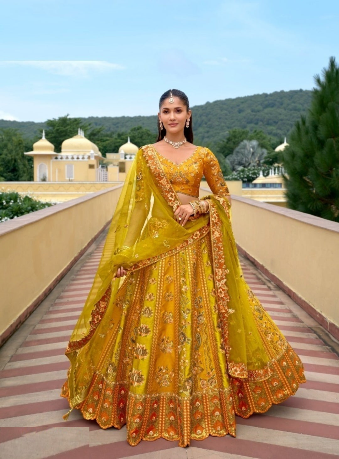 Classy Yellow Silk With Embroidery Work Bridal Lehenga