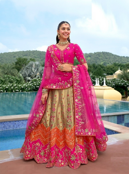 Vibrant Rani Pink Silk With Embroidery Work Bridal Lehenga
