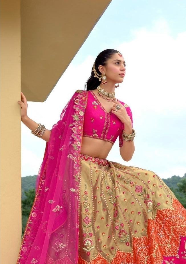 Vibrant Rani Pink Silk With Embroidery Work Bridal Lehenga